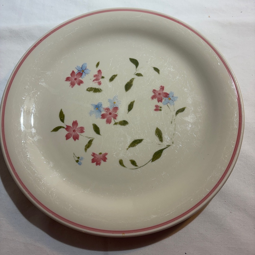 Vintage China Pearl Floral Pink Rim Ceramic Serving Plate 1988